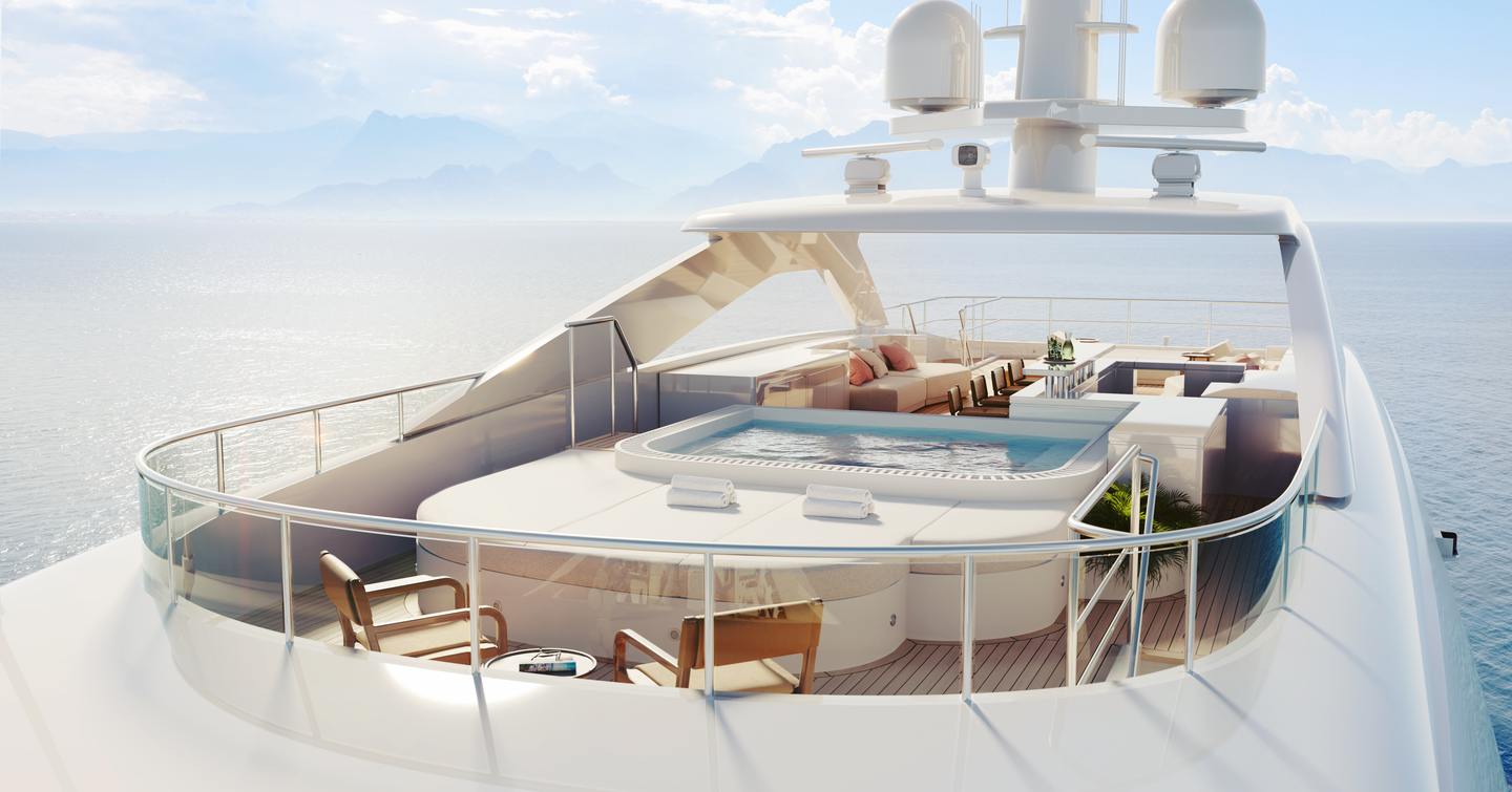 Rendering of Superyacht Solemate's sundeck with jacuzzi