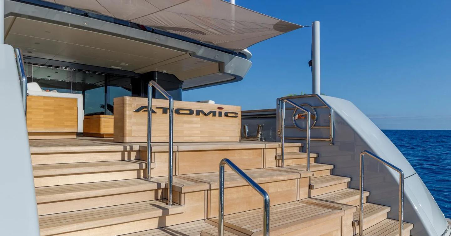 Superyacht Atomic's aft staircase 