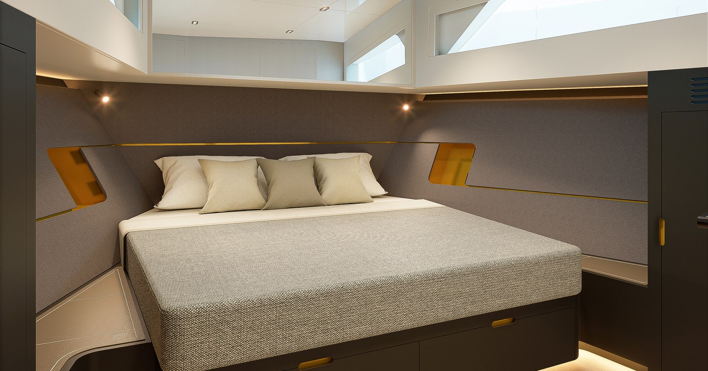 Rendering of Forte 47 boat owner's cabin 