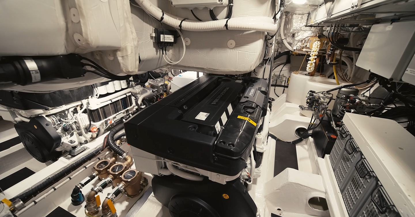 Pardo GT65 engine room with twin Volvo Penta diesel engines