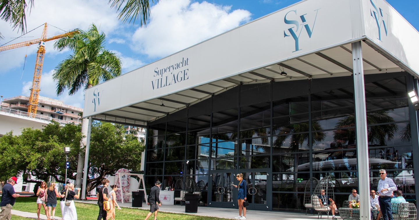 Shot of Superyacht Village entrance at the Fort Lauderdale International Boat SHow