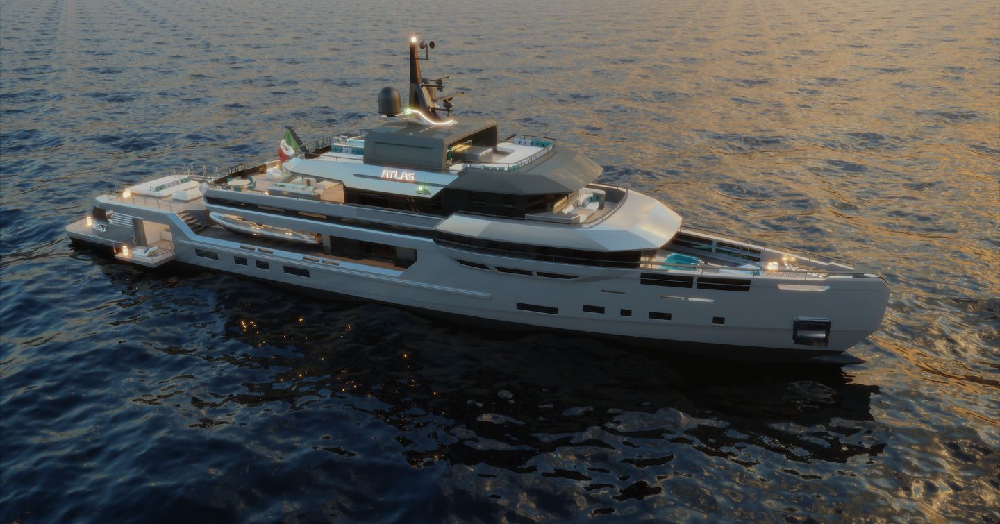 Rendering of explorer yacht Atlas' at anchor