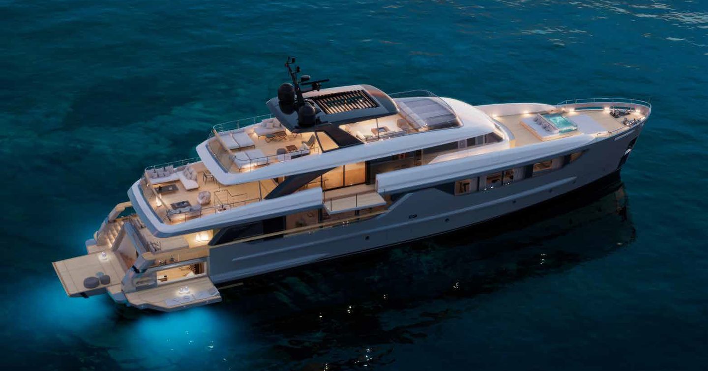 A render of the Sanlorenzo SD132 and her expansive deck spaces