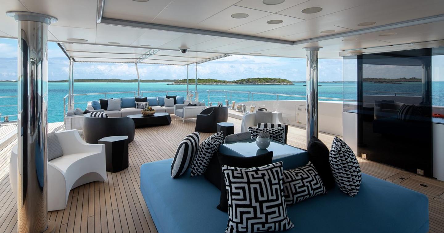 Superyacht Eternity's exterior lounging area