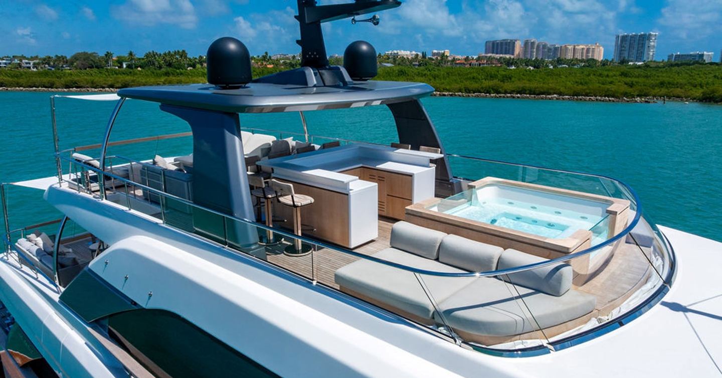  Superyacht The Wolf sundeck with jacuzzi and shaded bar area