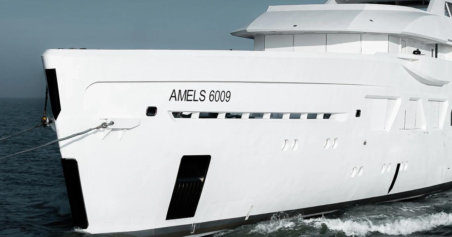 Close up of Ninth Amels 60 Motor Yacht foredeck while under way 
