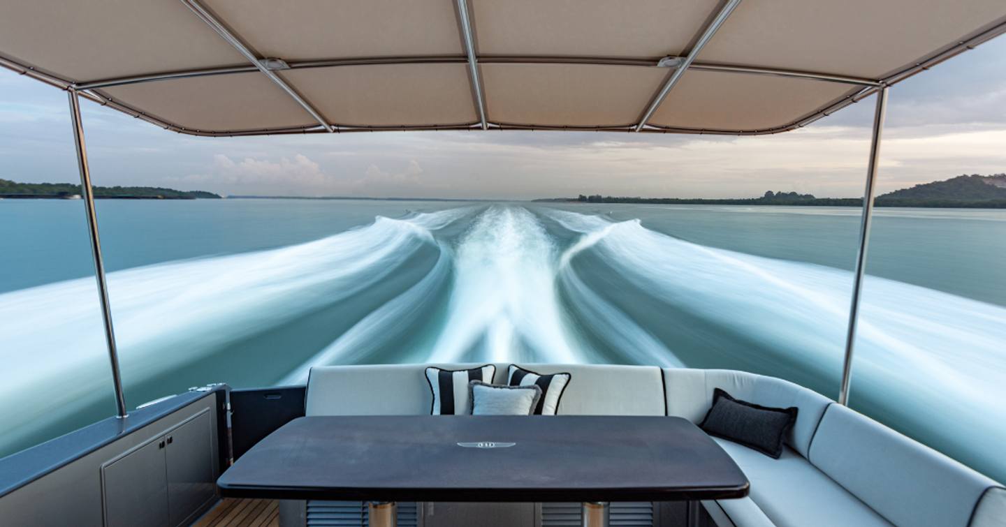 A view looking aft from the Palm Beach GT60