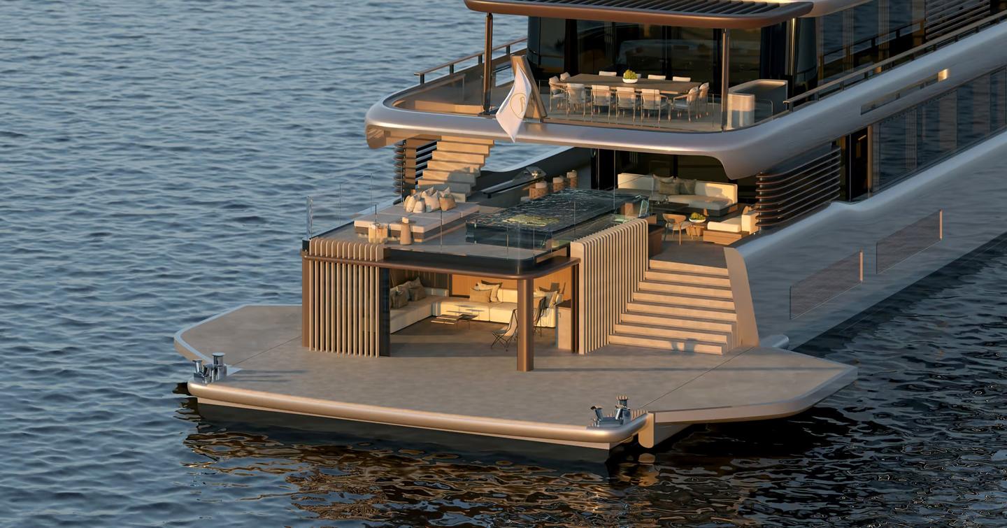 Rendering of Benetti B.Loft 58M superyacht split level beach club