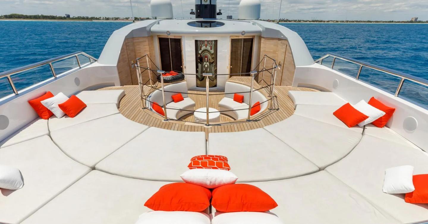 Superyacht Atomic's  sundeck with sunloungers