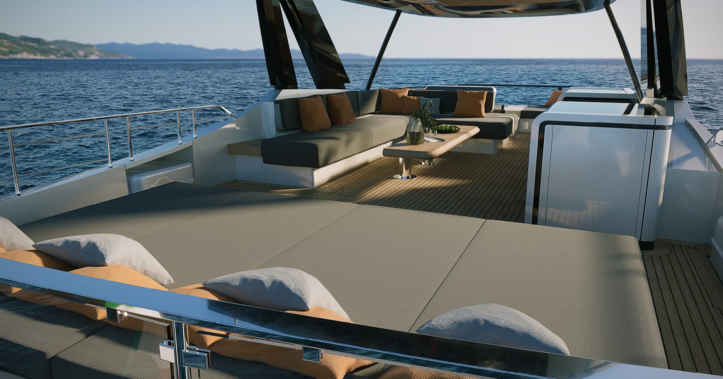 Solaris Power 70 Long Range yacht flybridge with sunpads 