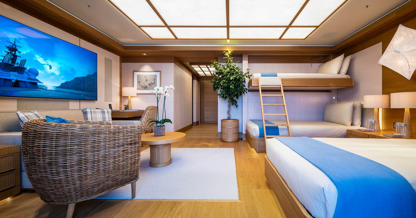 yacht cabin with big multi media screen