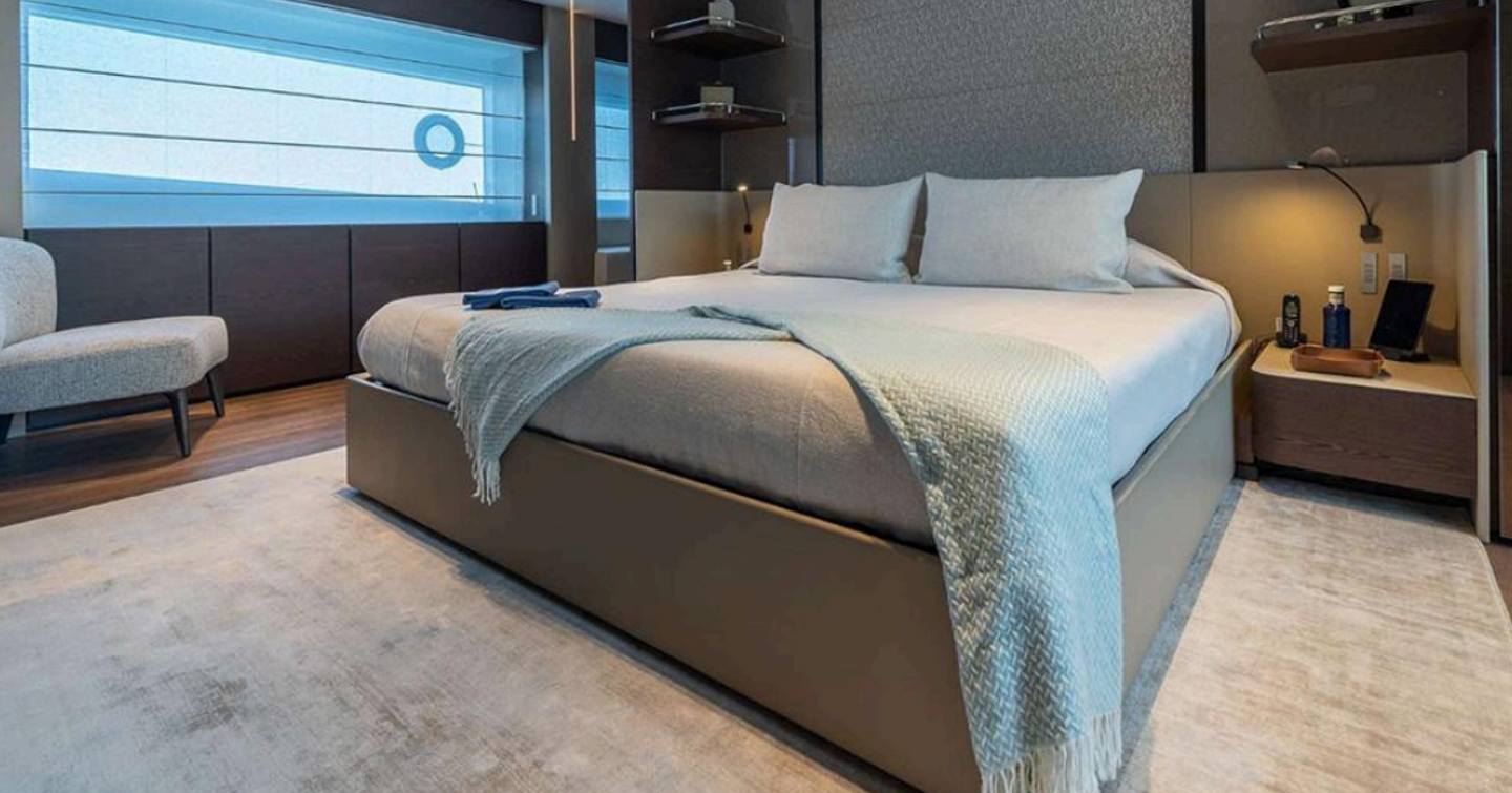 Custom Line motor yacht On master cabin with large window 