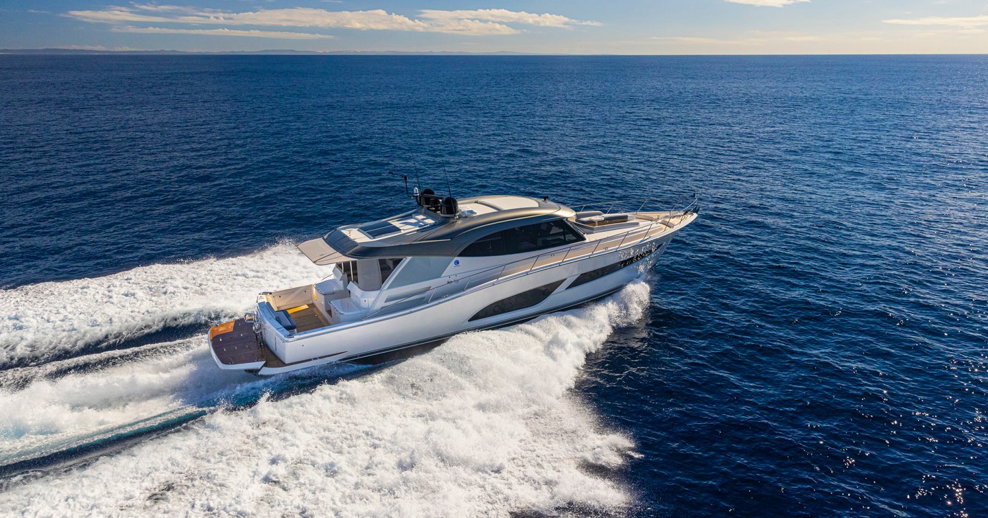Riviera 645 SUV Series II motor yacht under way