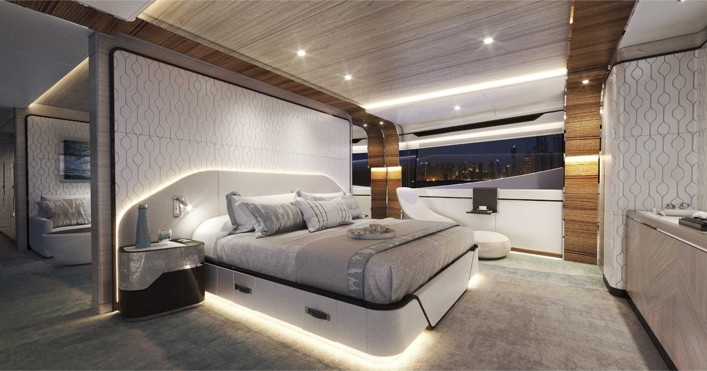  Majesty 160 superyacht master cabin with large window 