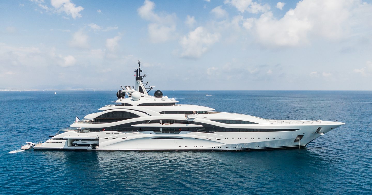 Lürssen superyacht Al Lusail at anchor side view 