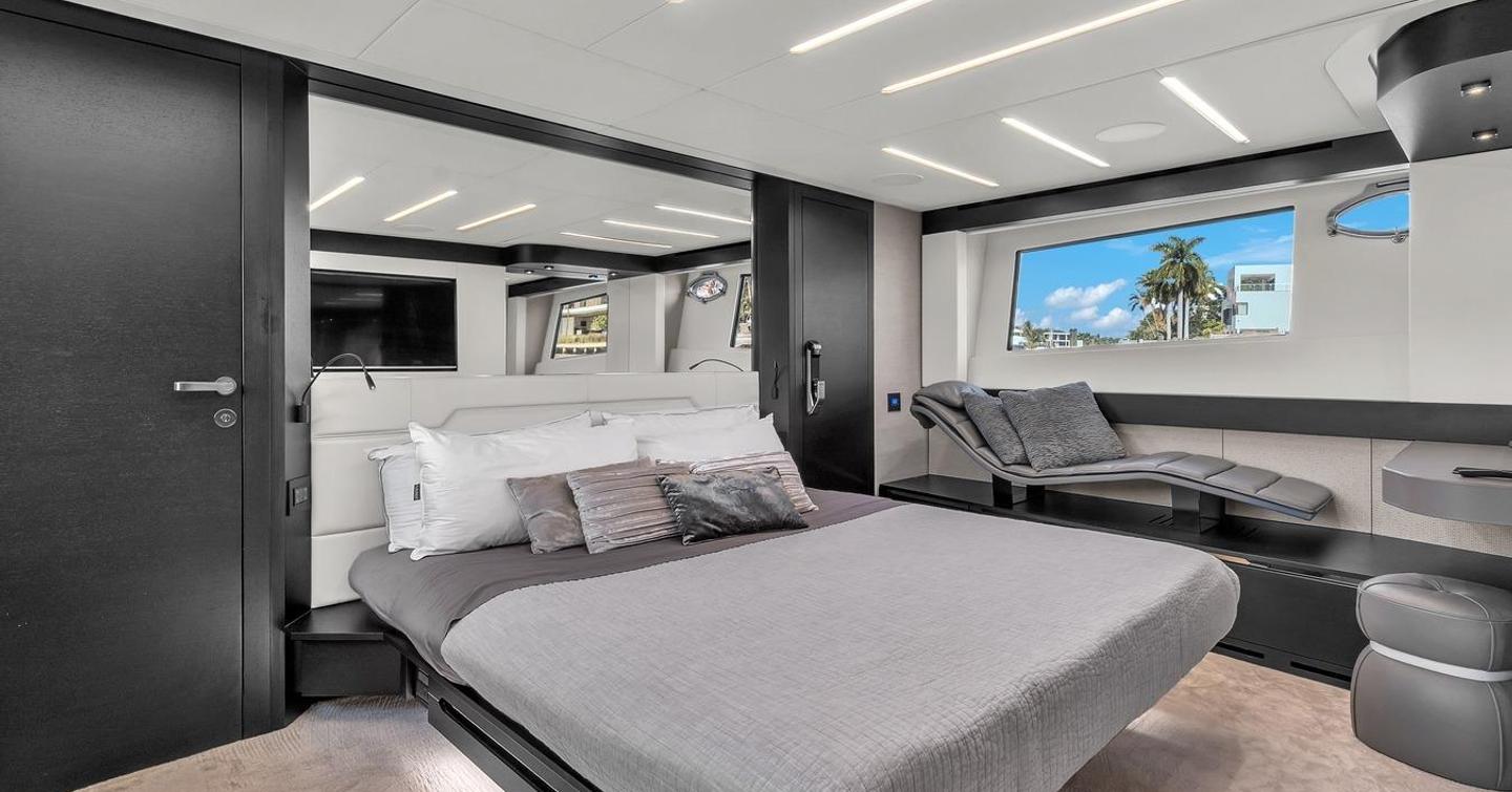 Pershing motor yacht Alexandra master cabin with large window 