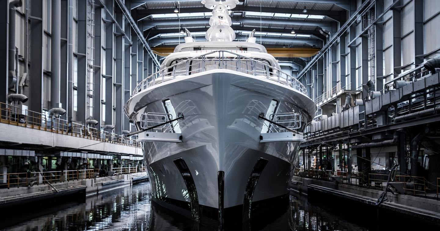 superyacht Artefact in shed during build