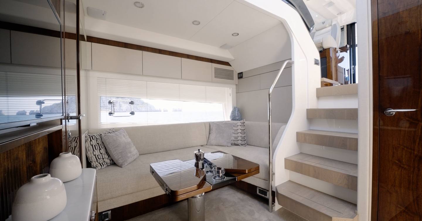 Lower saloon on the Fairline Targa 47 GT with convertible lounge seating