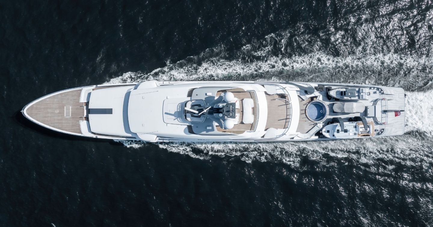 Oceanco superyacht Draak underway aerial view 