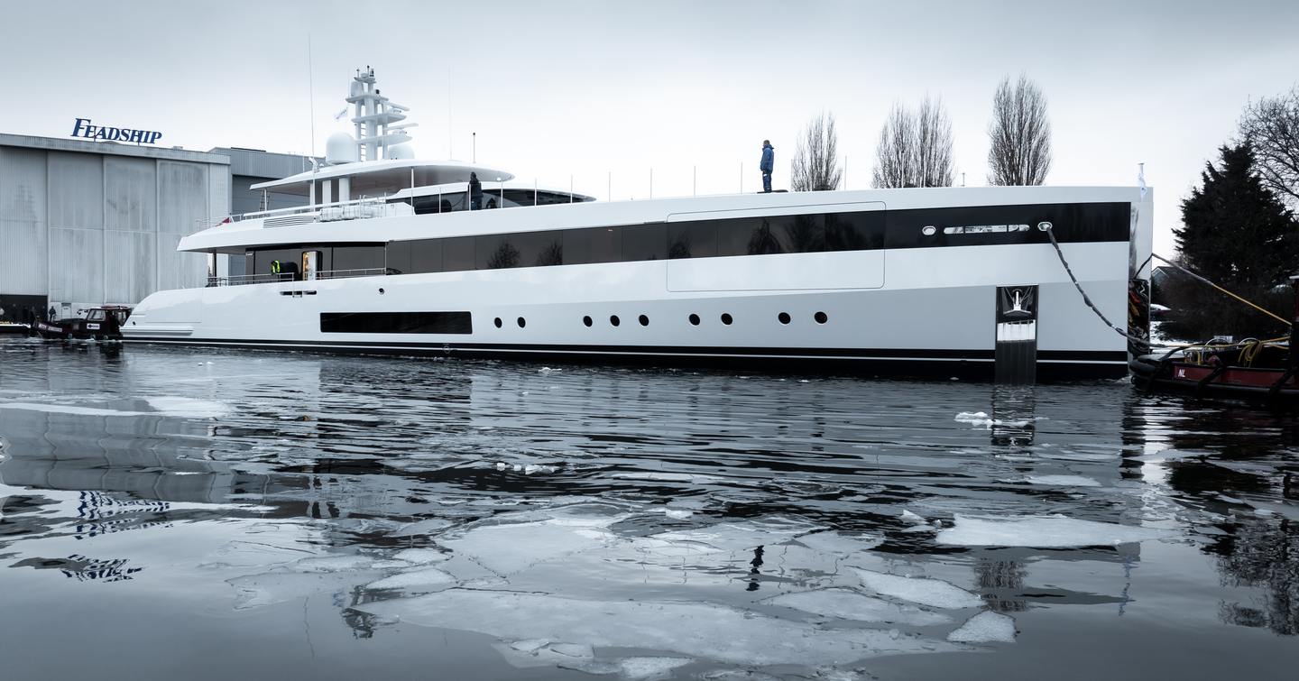 Feadship Superyacht Graycliffs docked outside Feadship shipyard 
