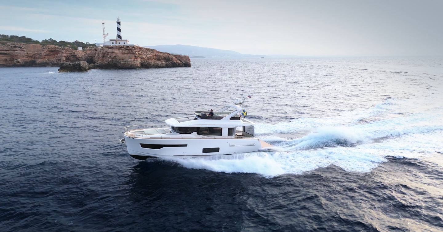 Nimbus-495-Flybridge-Review-at-sea-lighthouse