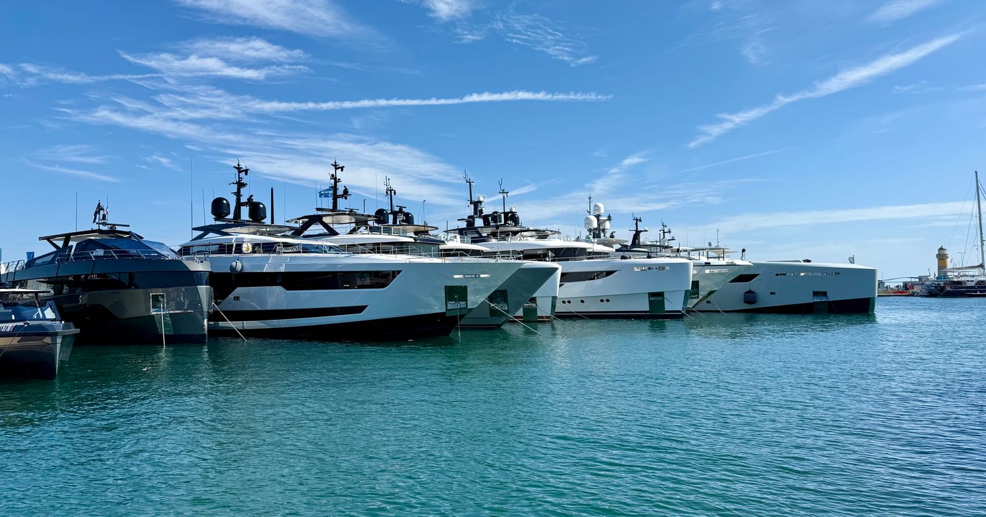 Superyachts docked at the 2025 Cannes Yachting Festival 