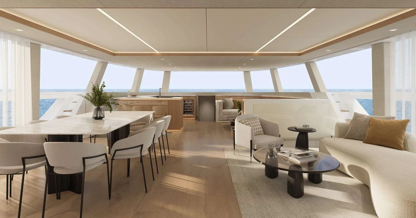Rendering of Sunreef Ultima 88 Catamaran main saloon 