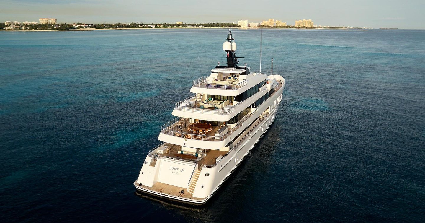 Royal Hakvoort superyacht Jubilee at anchor stern view of decks 