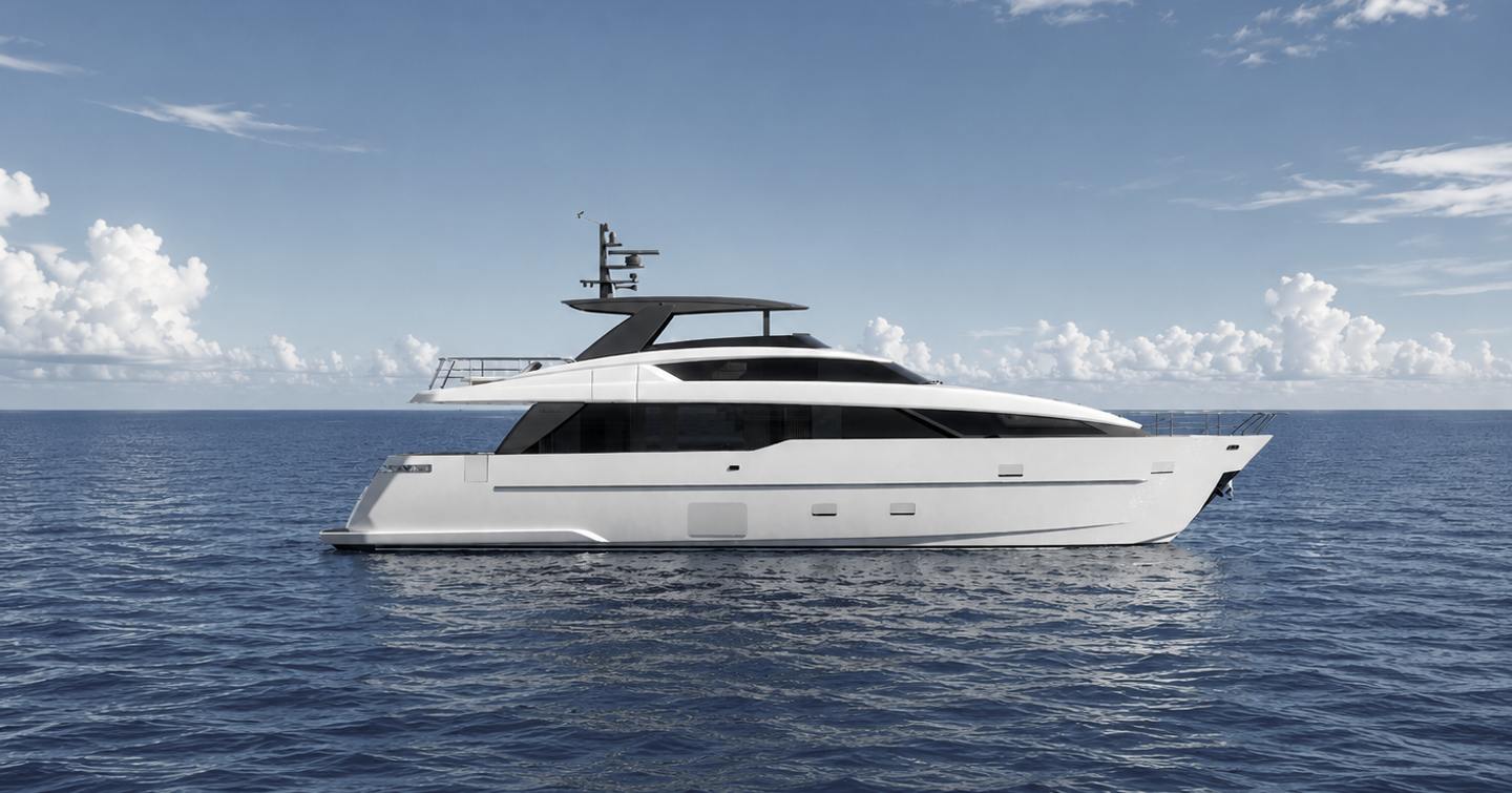 Rendering of Sanlorenzo SL80A Asymmetric motor yacht at anchor 