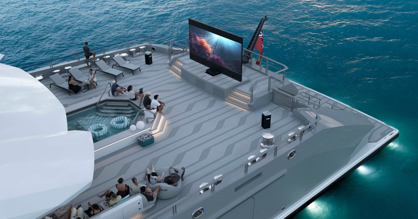 Oceanco superyacht Leviathan aft with outdoor cinema and swimming pool