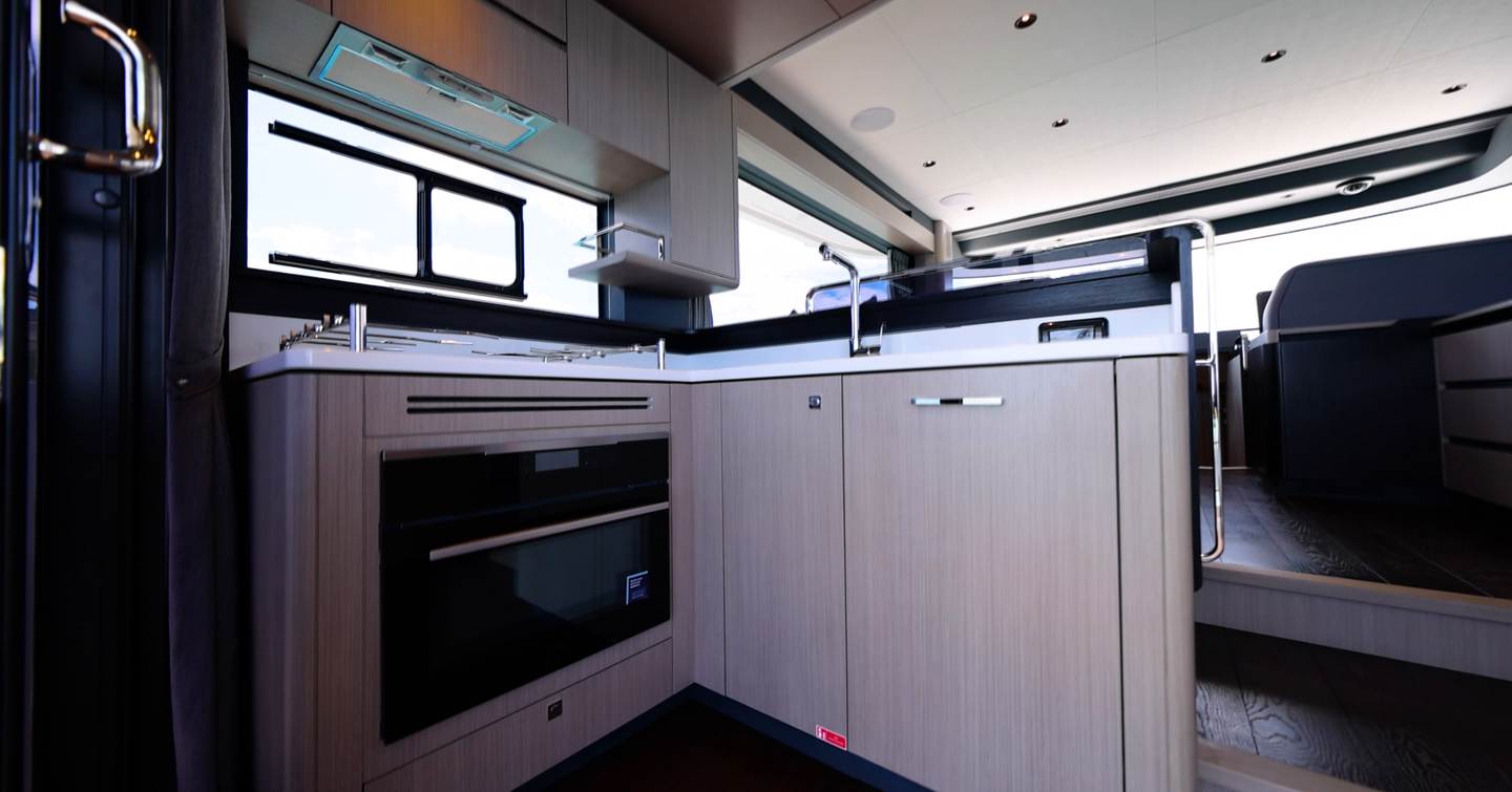 Sirena 48 aft galley with induction hob, sink and oven