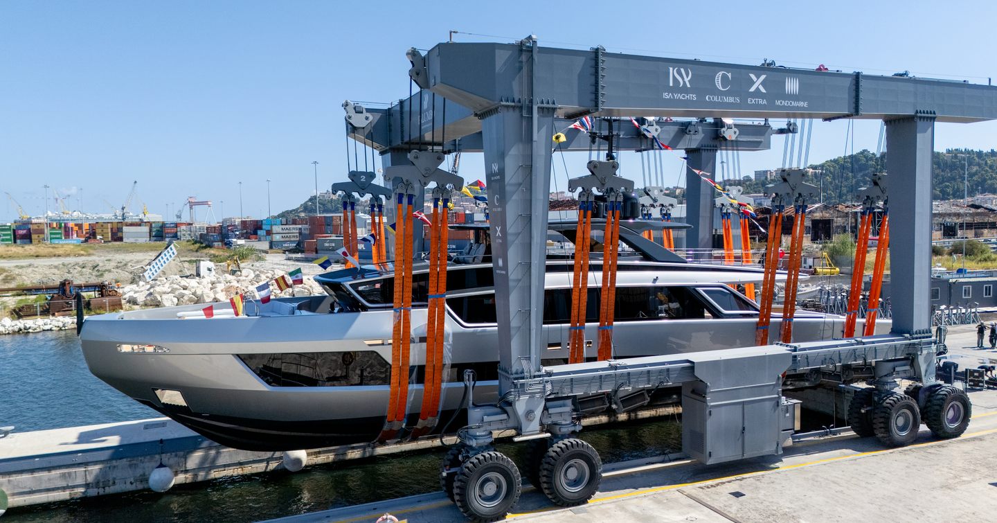 ISA Yachts motor yacht Fast Naan at launch above water 