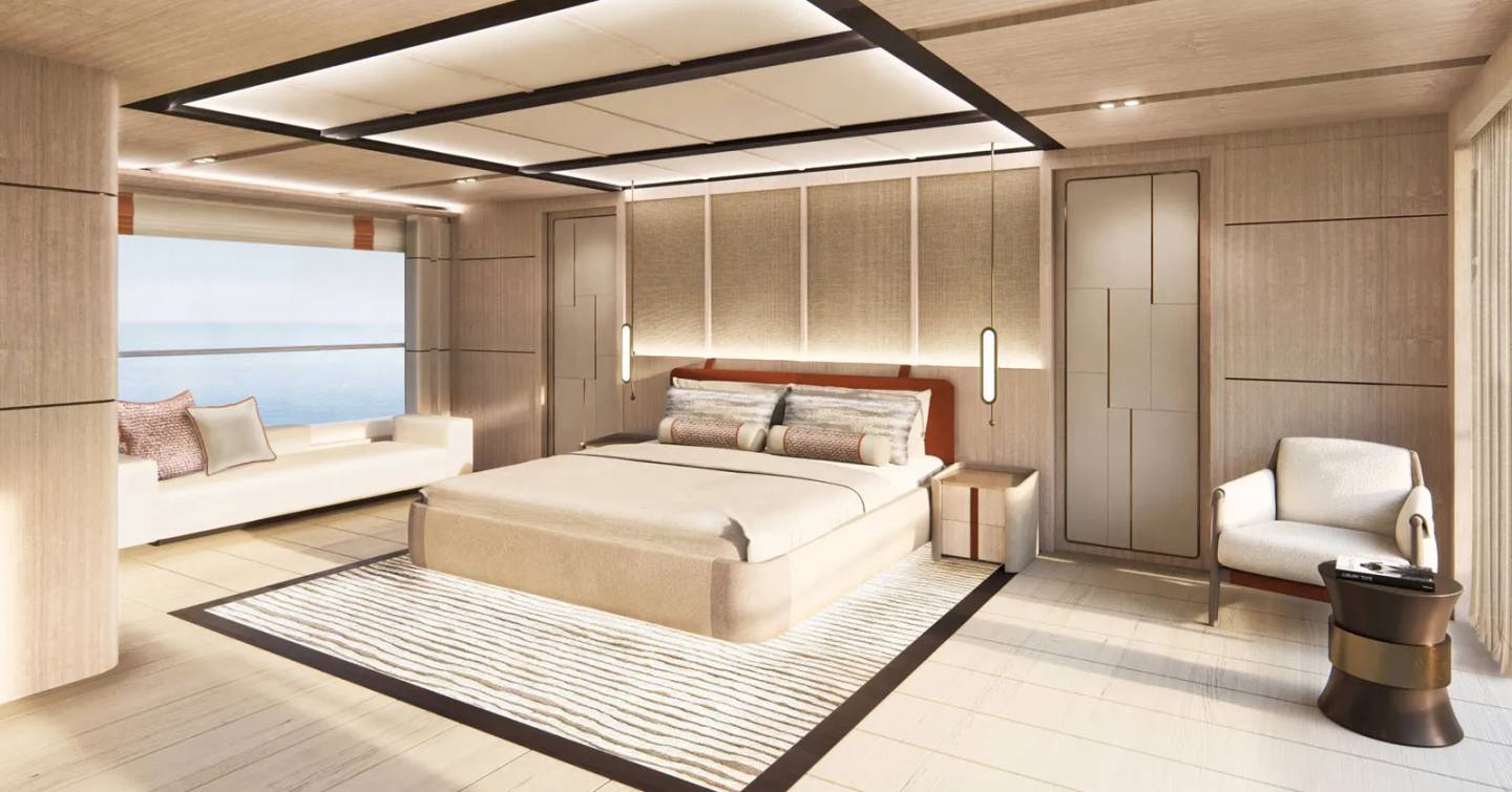Rendering of NL 50 Plus Superyacht master cabin