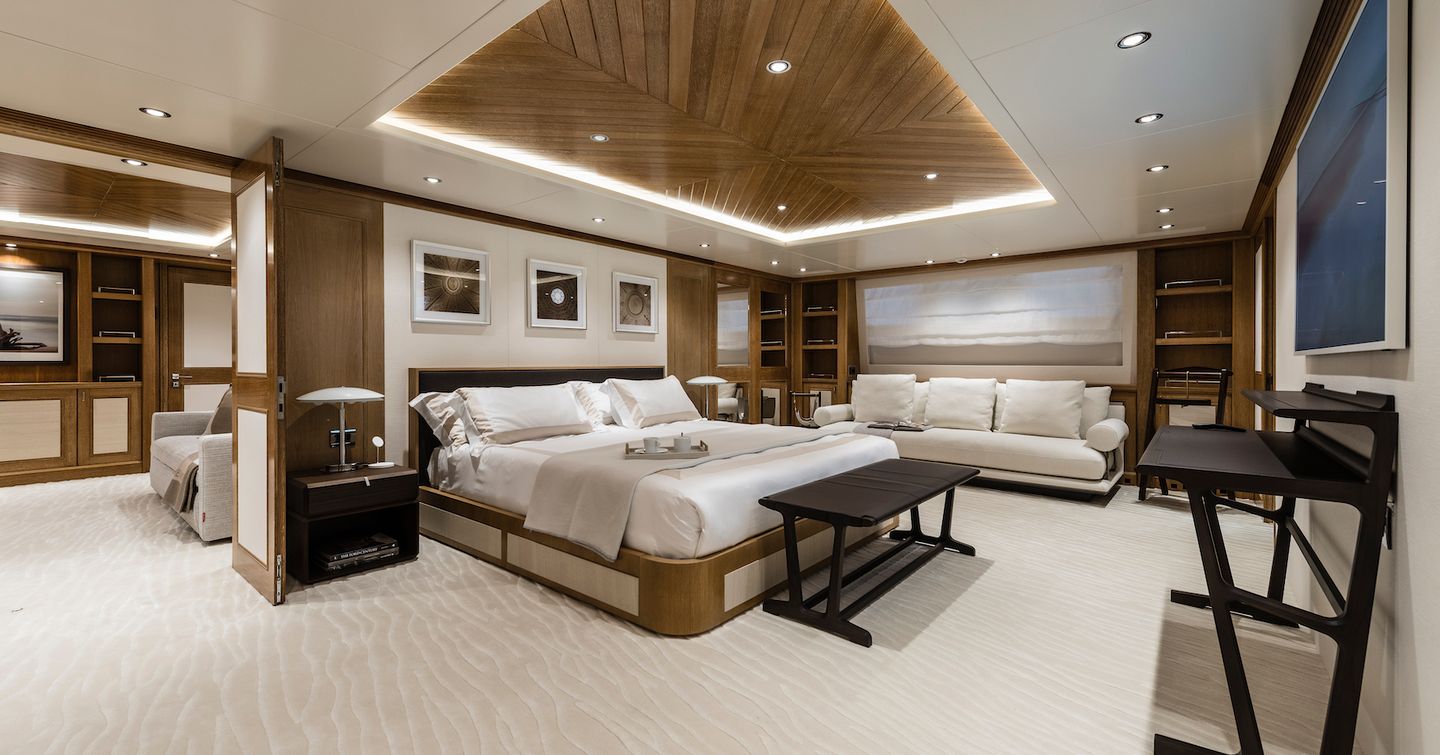 Overview of the master cabin onboard the superyacht SOLAFIDE.