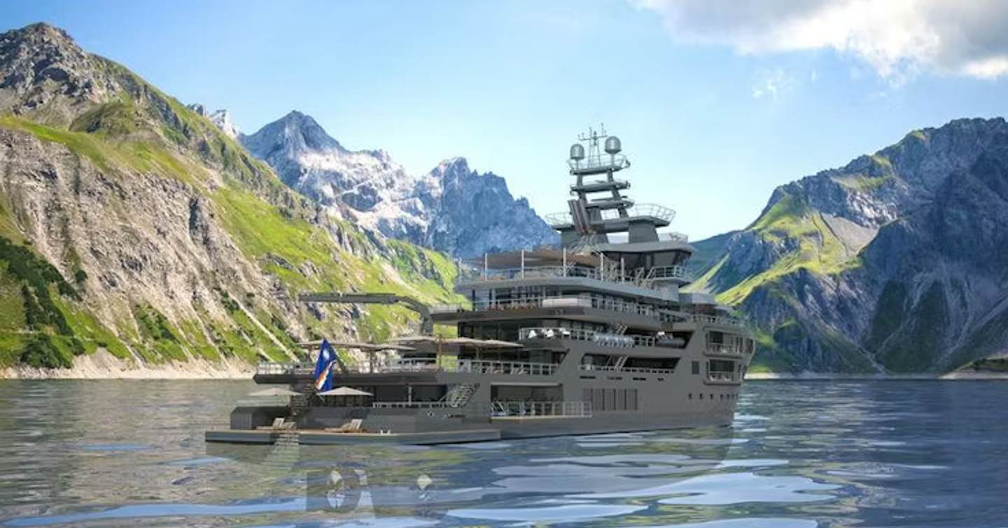 Rendering of expedition yacht Ocean Falcon under way 