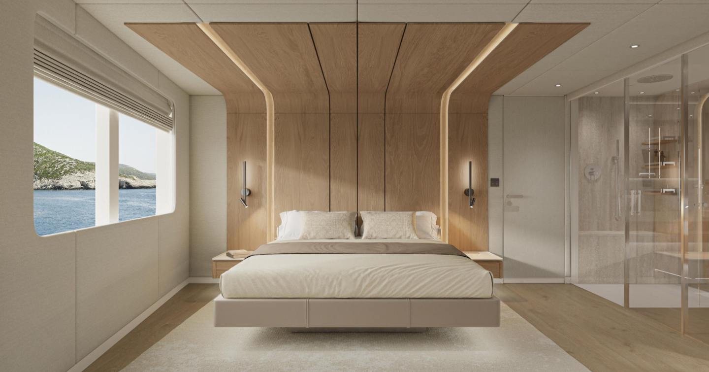Rendering of Sunreef 88 Ultima catamaran master cabin