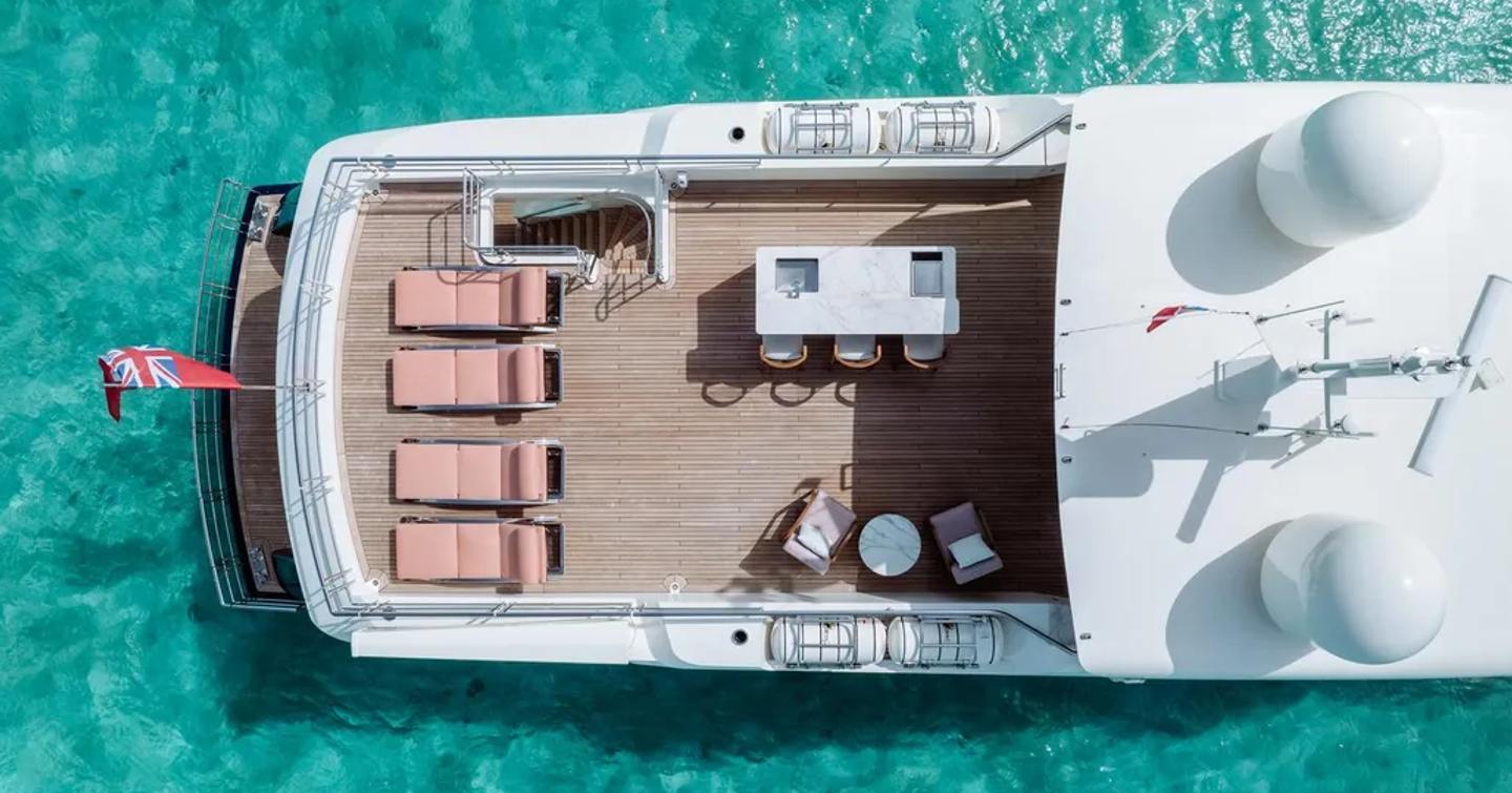 Superyacht Mustique's sundeck aerial view