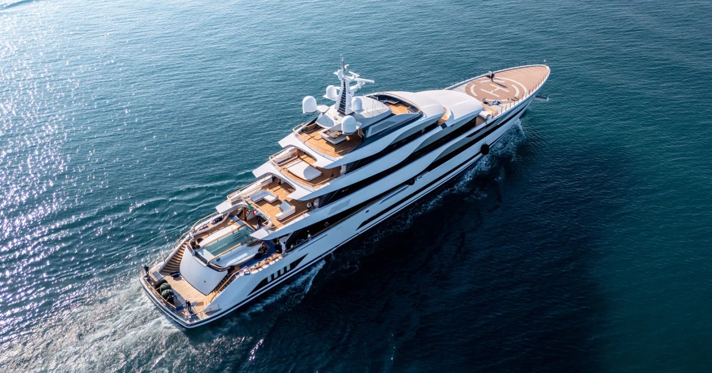 Aerial view of superyacht Platinum under way