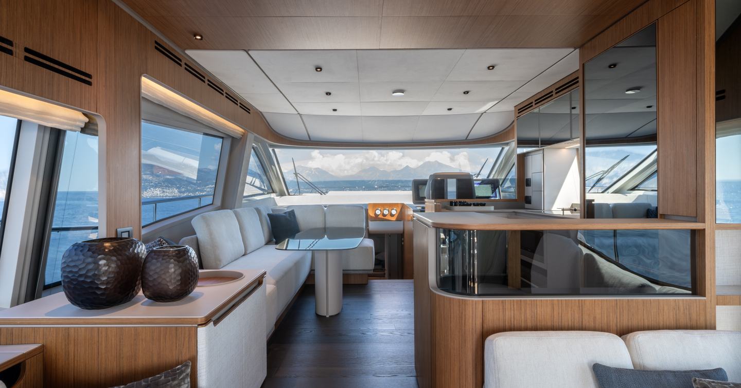Ferretti 670 motor yacht galley and dining area 