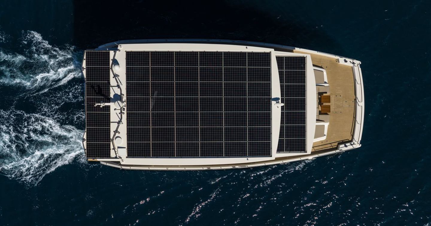 Aerial view of Catamaran GloriaMaris under way