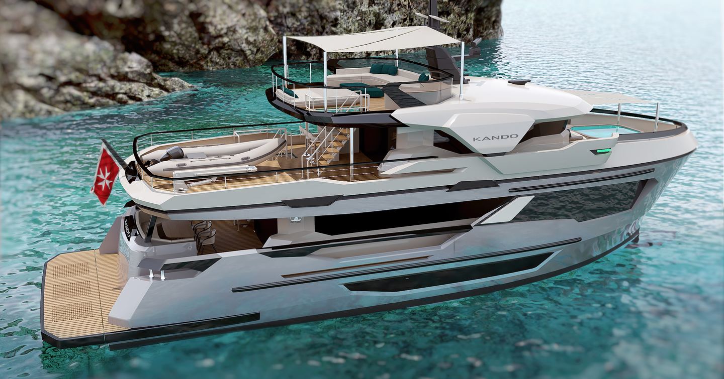 Rendering AvA Yachts Kando85 Explorer Yacht V at anchor 