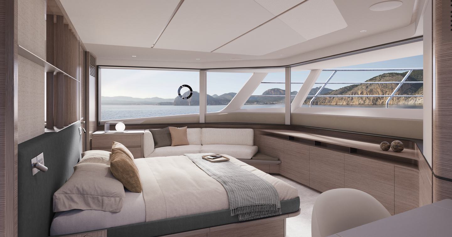 Rendering of Princess X90 motor yacht master cabin 
