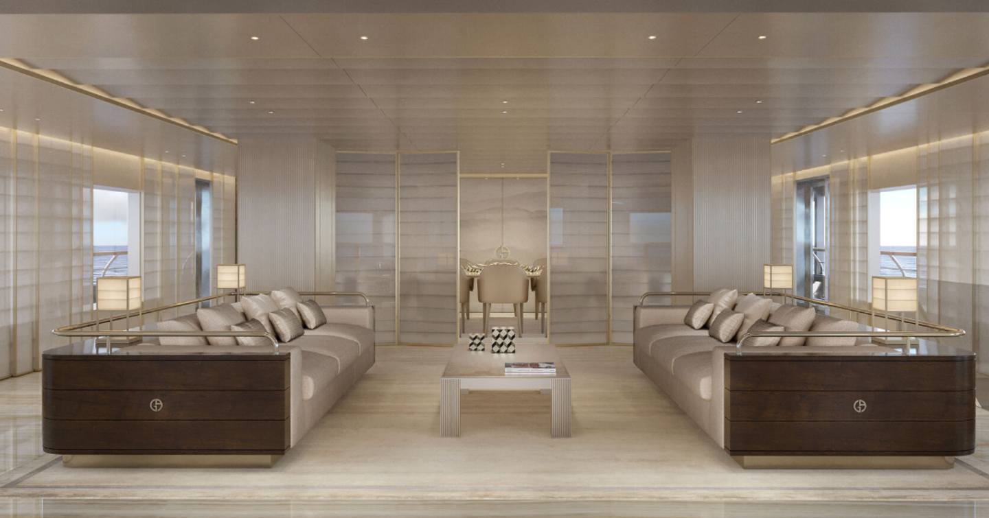 Rendering of superyacht Metamorphosis interior seating