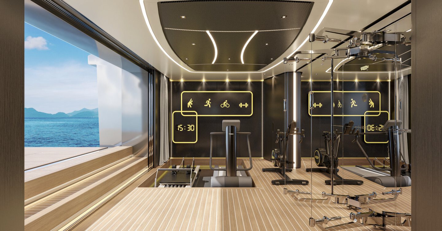 Rendering of Sanlorenzo 75Steel Superyacht Silver Fox gym area 