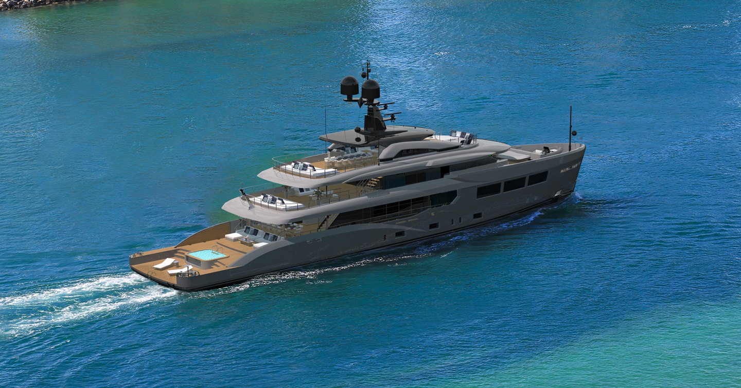 Rendering of Bilgin 173 II superyacht under way