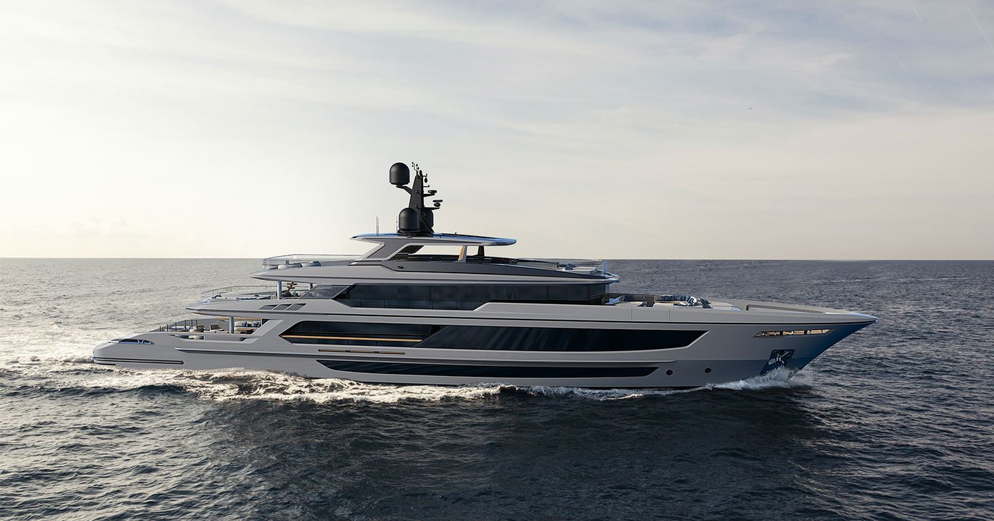 Rendering of Baglietto T52 motor yacht under way