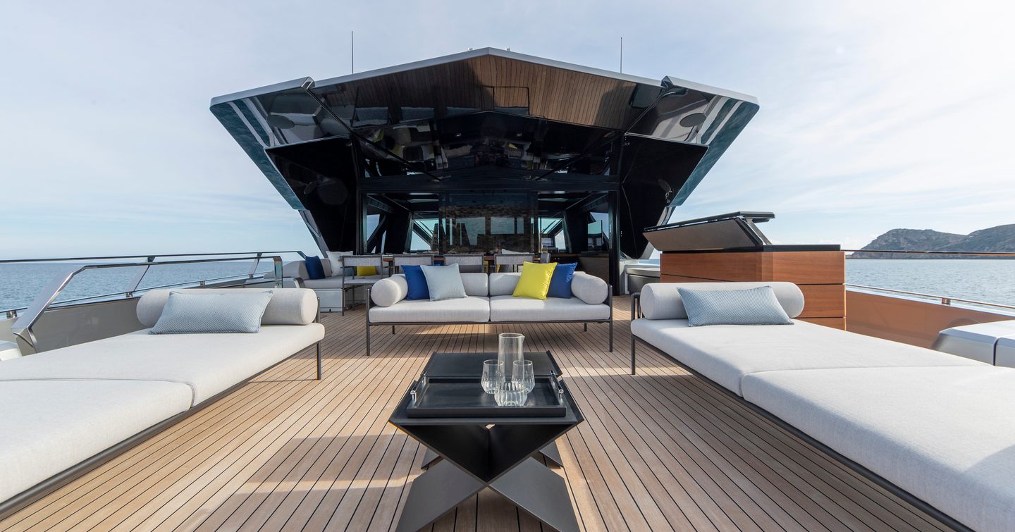Wally wallywhy200 motor yacht upper deck with large white sunpads