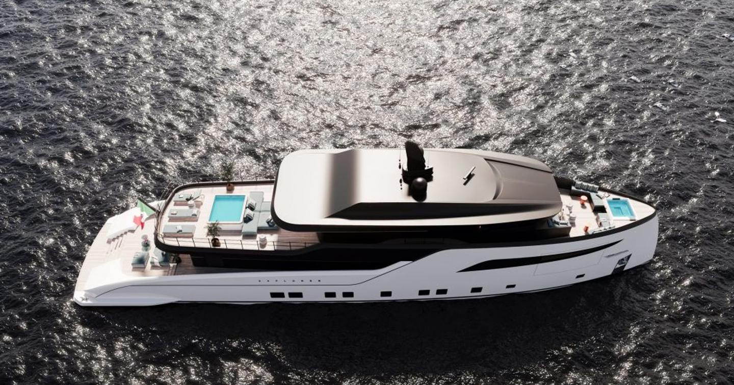 Rendering of Tecnomarine TM41 superyacht at anchor 