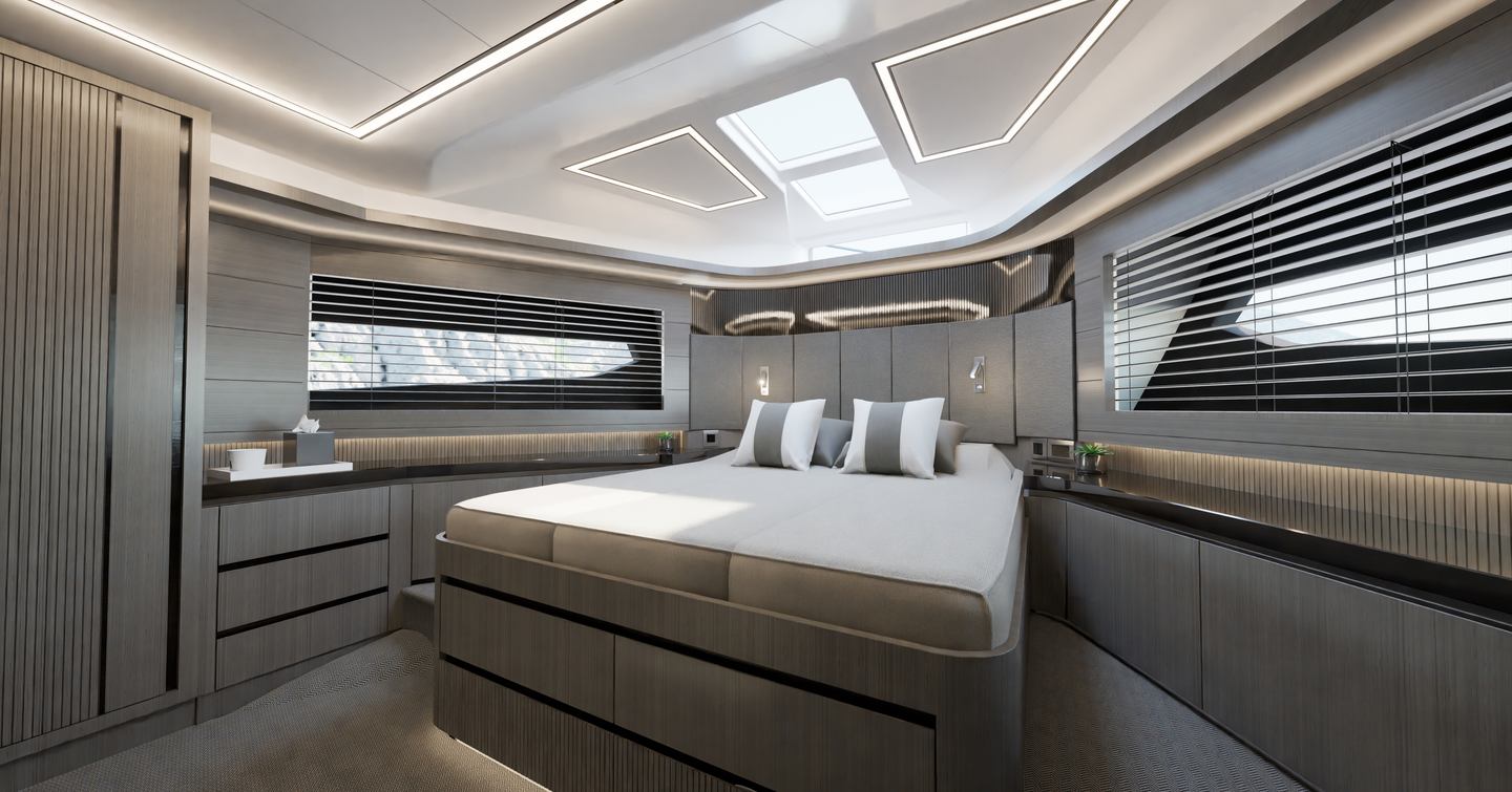 Rendering of Pearl 63 motor yacht owners cabin