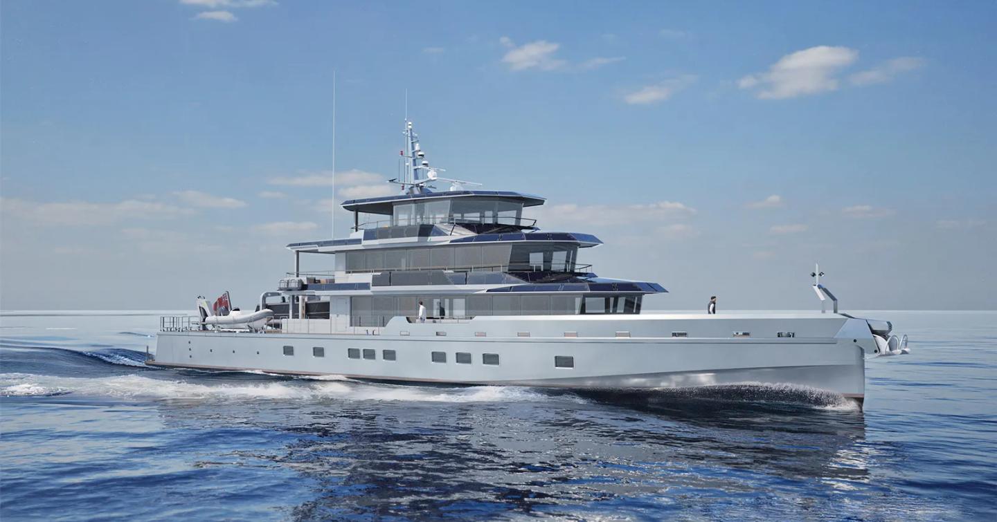 Rendering of JFA Explorer 50m superyacht under way 
